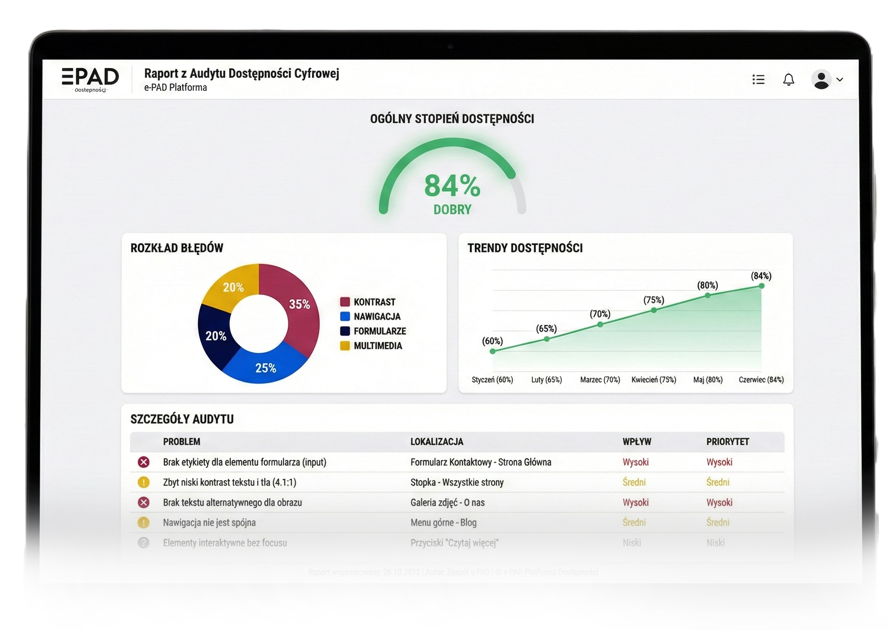 przykładowy raport z audytu wcag dostępności